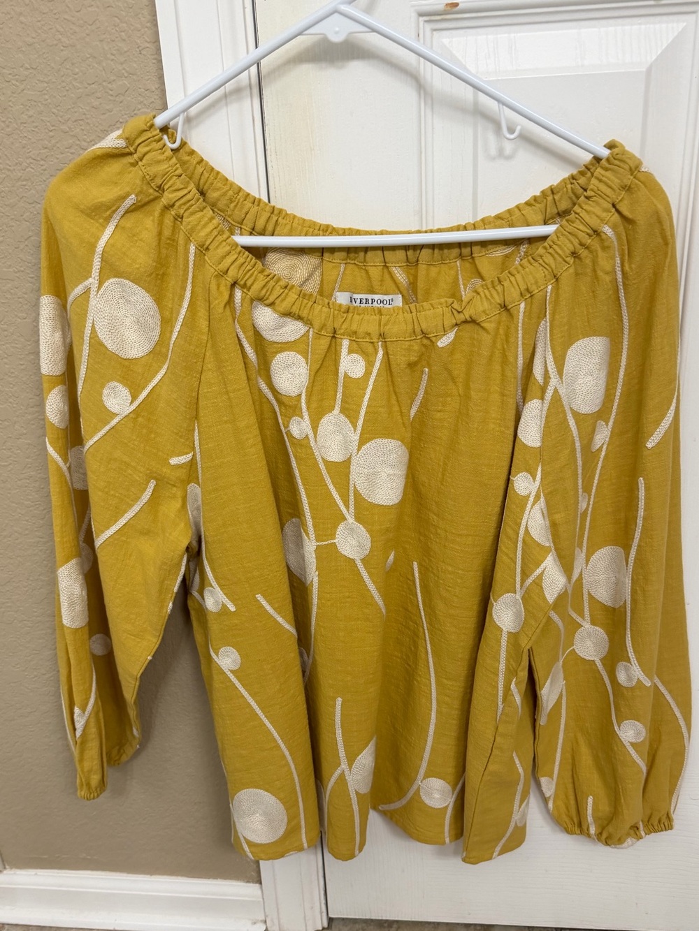 Liverpool mustard floral embroidered blouse